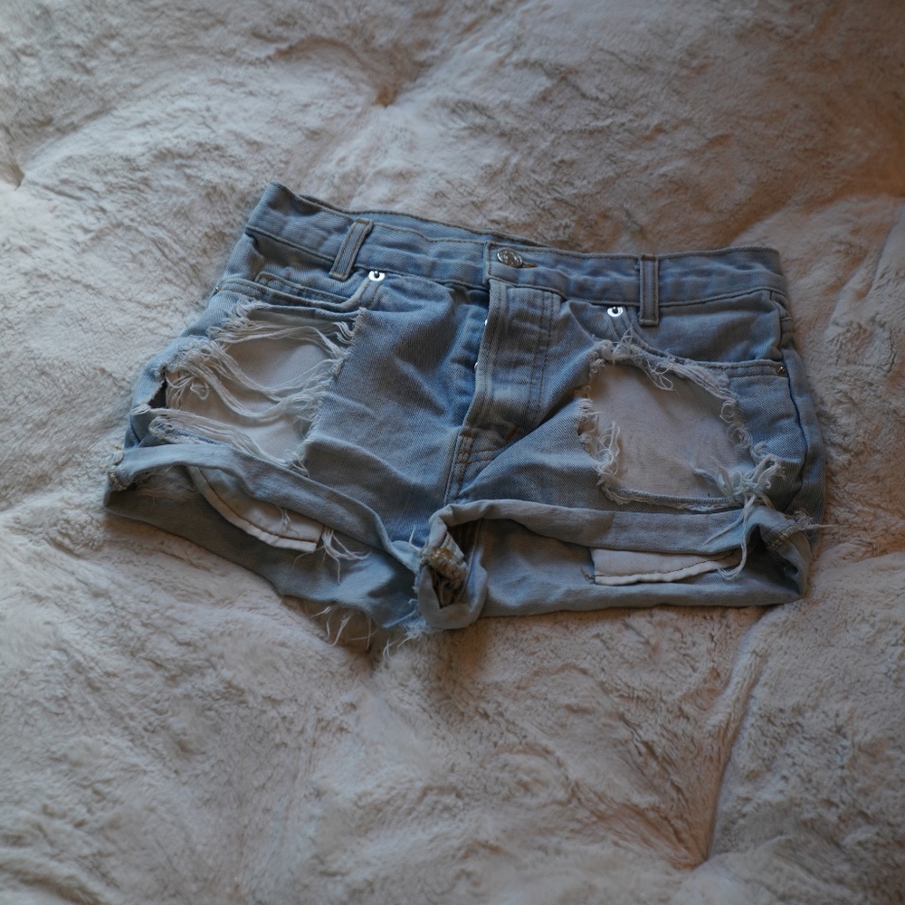 John Galt super distressed denim shorts
